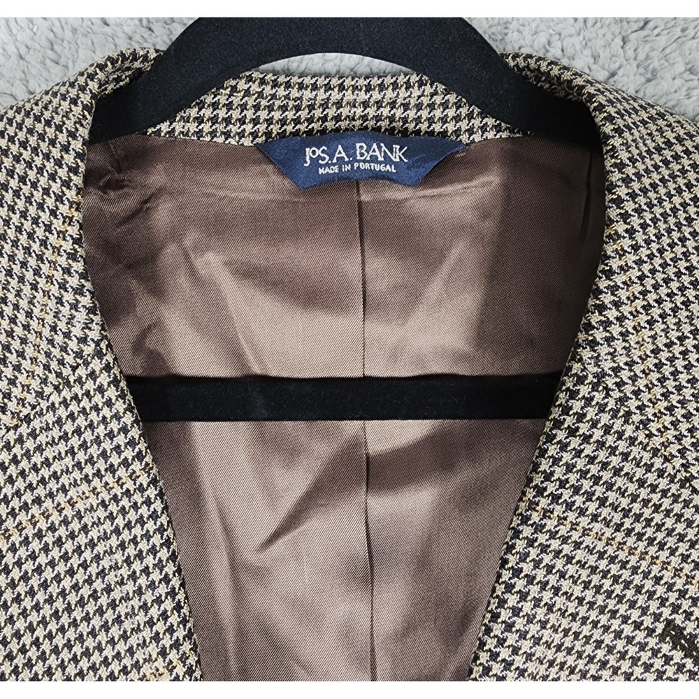 Jos A Bank Executive Collection Blazer Jacket Sz 42S Silk Wool Blend Houndstooth - Picture 3 of 15